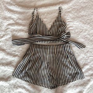 Blue and Yellow Vertical Striped Two Piece Set